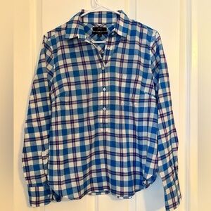 J. Crew - Women’s  Blue and White Checkered Shirt with Pink Accents.  Size 6